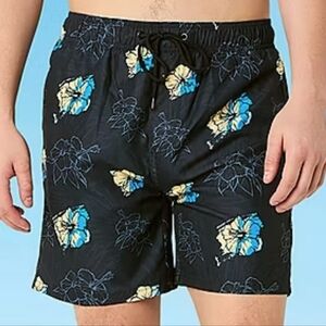 Burnside Boy's Size Small Swim Trunks Shorts Blue Yellow Tropical Vacation Vibes